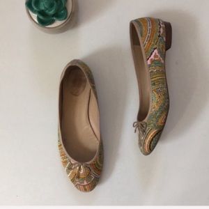J. Crew | printed fabric and leather ballet flat shoes